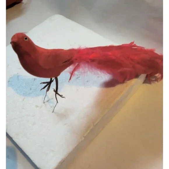 Red Feathered Bird of Paradise Figure Ornament Craft Pick Lot 2 - Picture 7 of 7